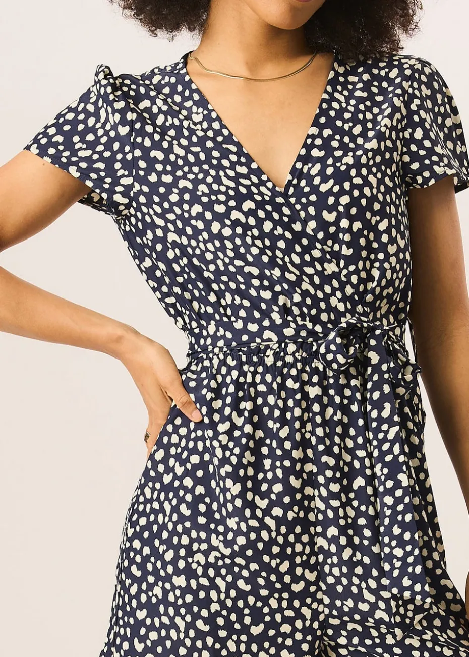 Gini London Blue Animal Print Belted Wrap Playsuit