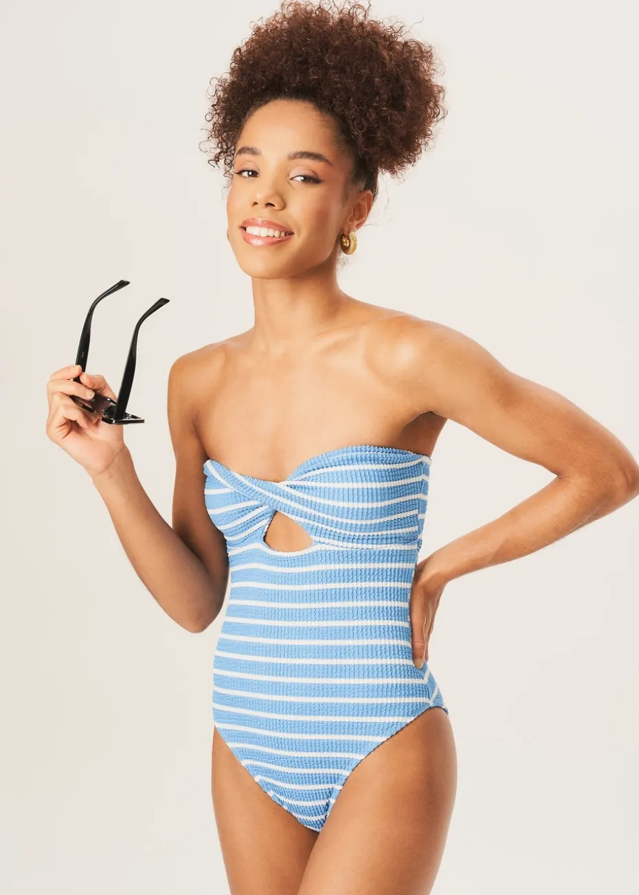 Gini London Blue Twist Front Textured Swimsuit