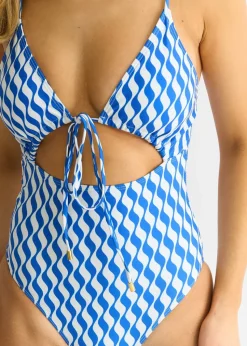 Gini London Blue Wave print tie front swimwear