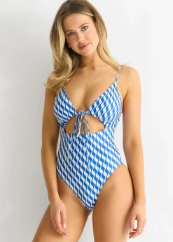Gini London Blue Wave print tie front swimwear