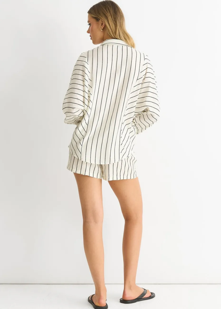 Gini London Cream Long Sleeve Batwing Stripe Shirt