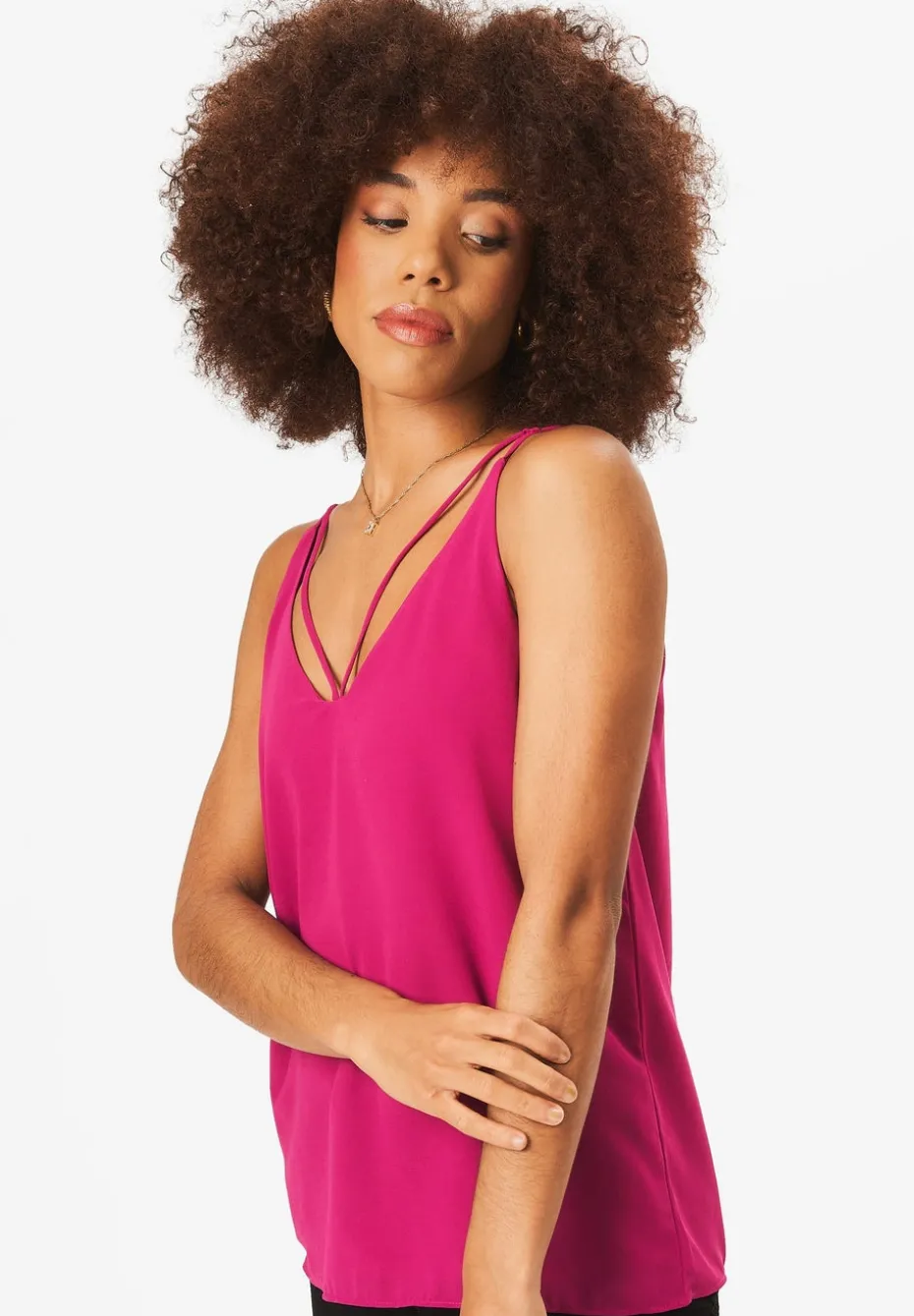 Gini London Fuchsia Plain Strappy Cami Top