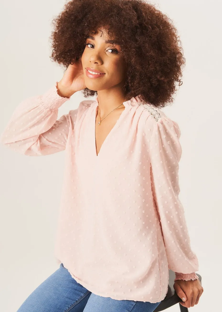 Gini London Light Pink Dobby Chiffon Frill Neck Blouse