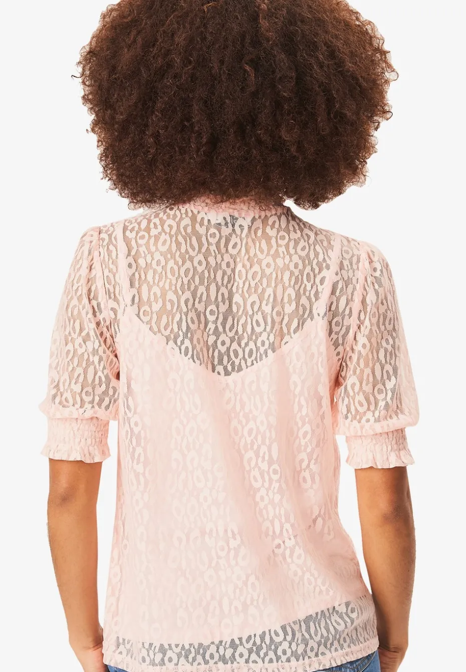 Gini London Light Pink High Neck Lace Loose Fit Blouse