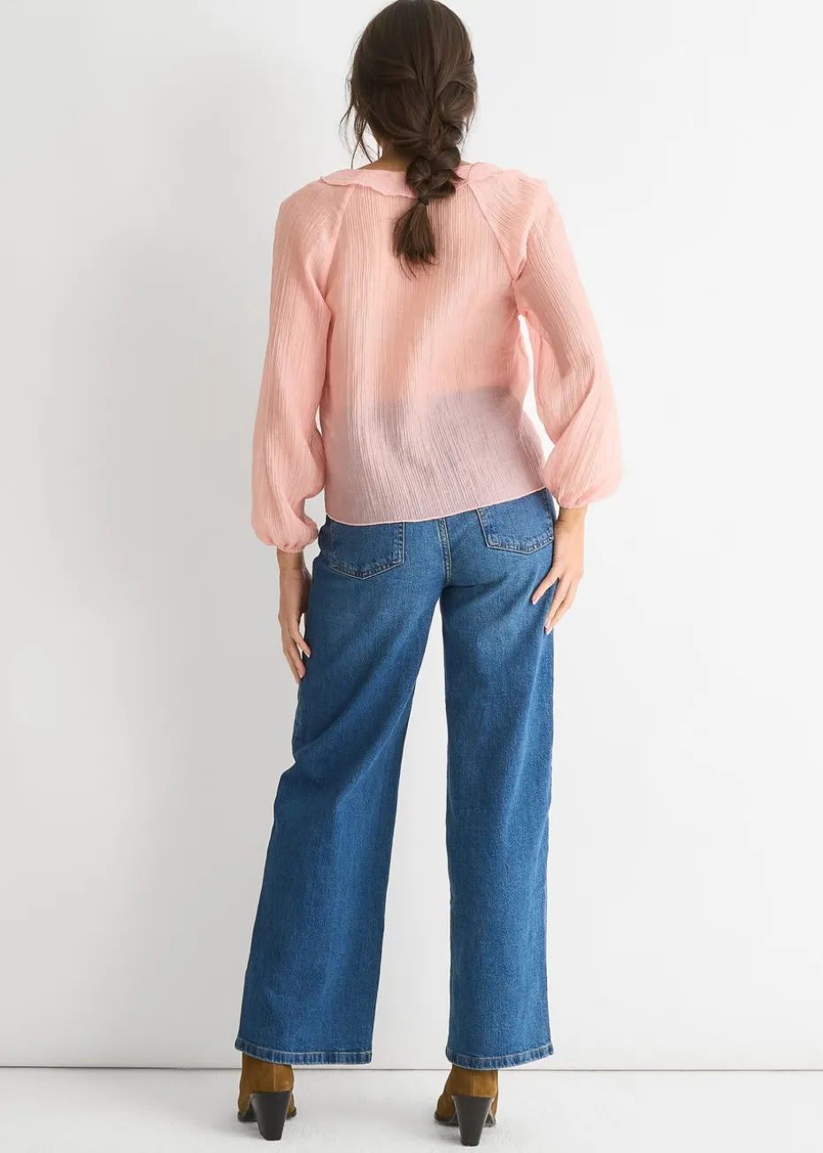 Gini London Long Sleeeves Tie Detail Ruffle Blouse