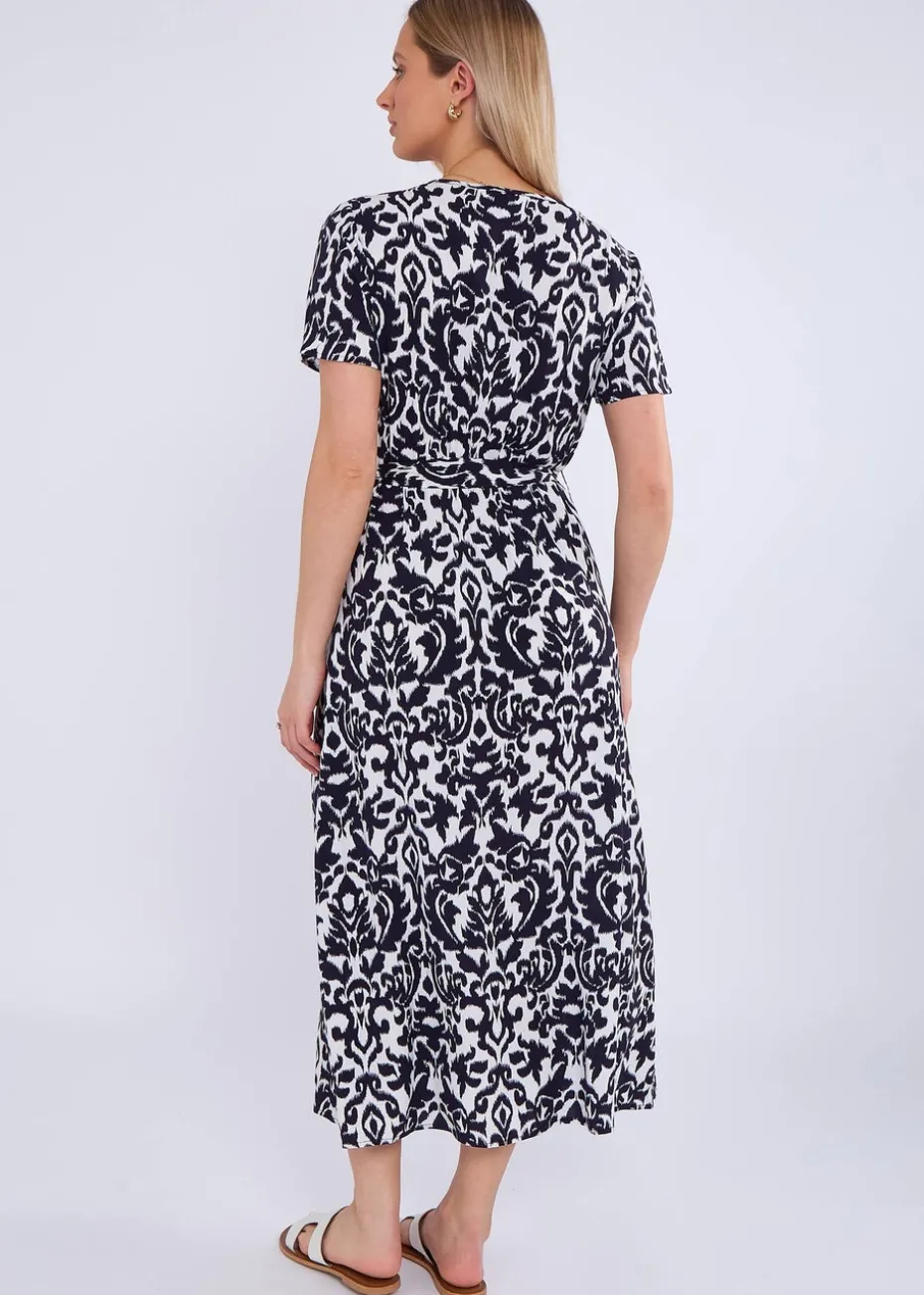 Gini London Navy Short Sleeves Viscose Wrap Midi Dress