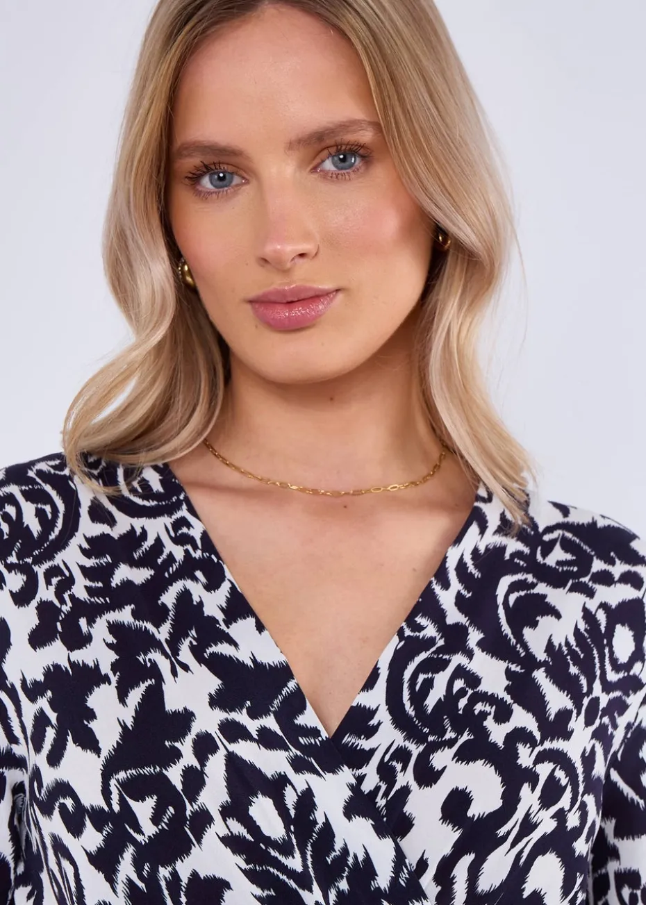 Gini London Navy Short Sleeves Viscose Wrap Midi Dress