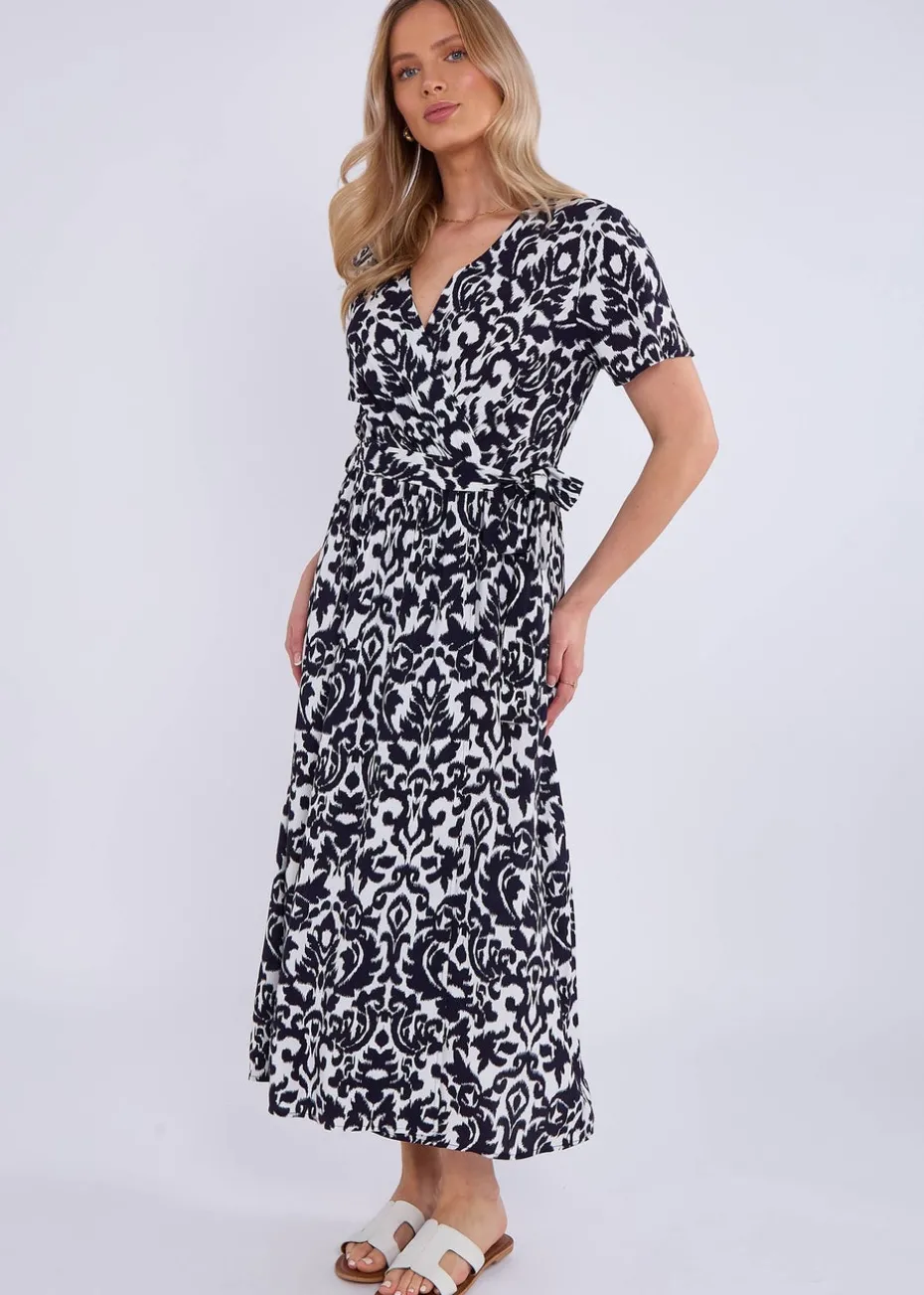 Gini London Navy Short Sleeves Viscose Wrap Midi Dress
