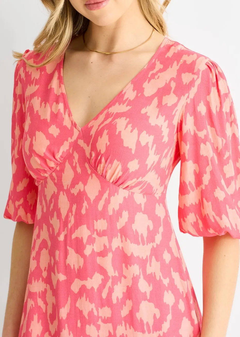 Gini London Pink Animal Print Viscose Midi Dress