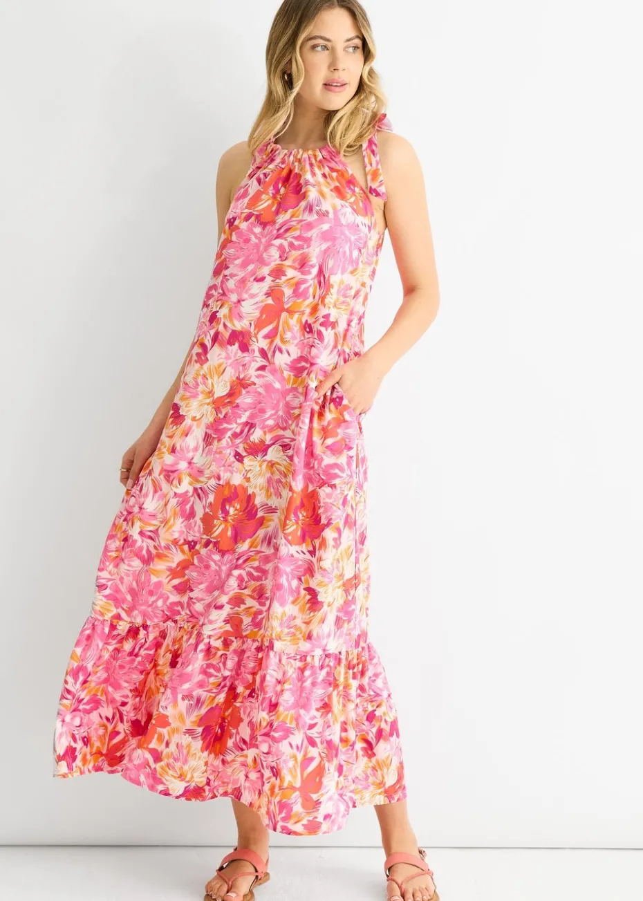Gini London Red Floral Tie Straps Trapeze Dress