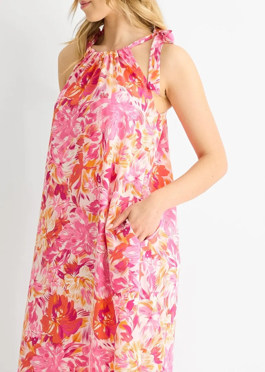 Gini London Red Floral Tie Straps Trapeze Dress