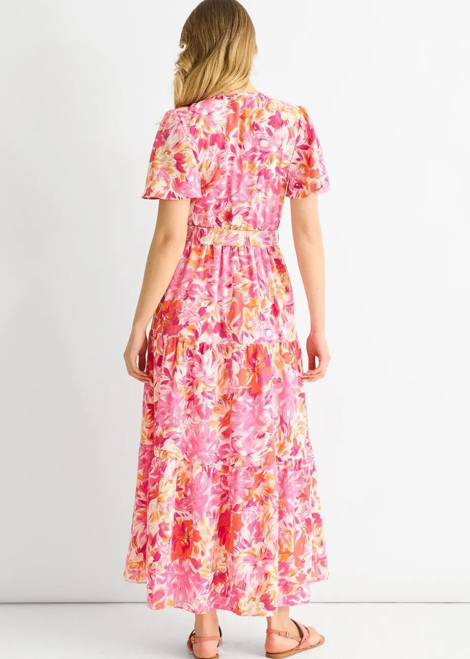 Gini London Red Floral Wrap Belted Midi Dress