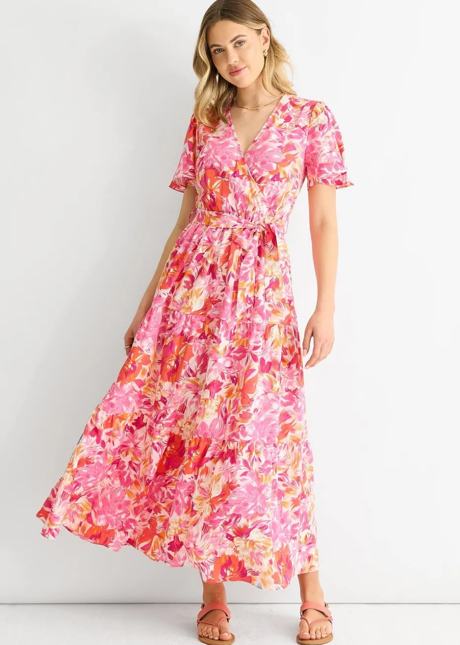 Gini London Red Floral Wrap Belted Midi Dress