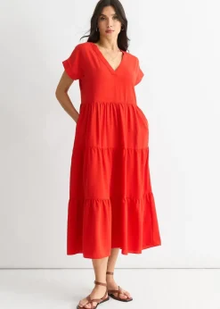 Gini London Red V Neck Pocket Smock Midi Dress