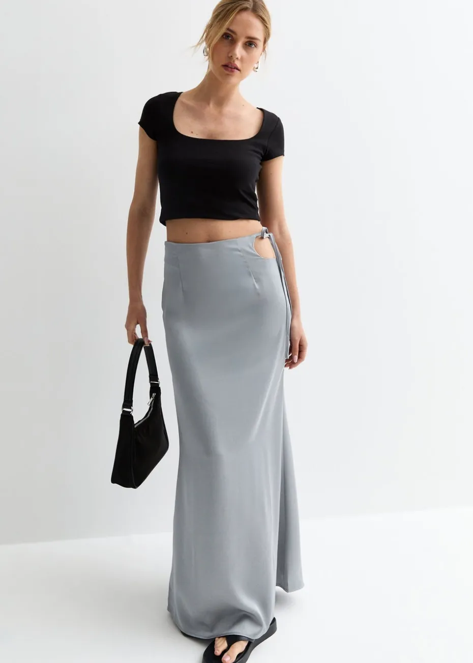 Gini London Silver Satin Maxi Skirt
