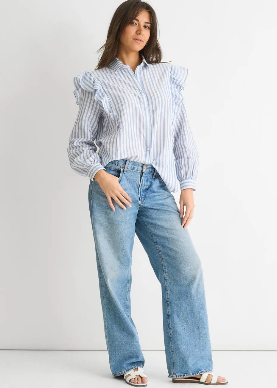 Gini London Stripe Frill Cotton Shirt