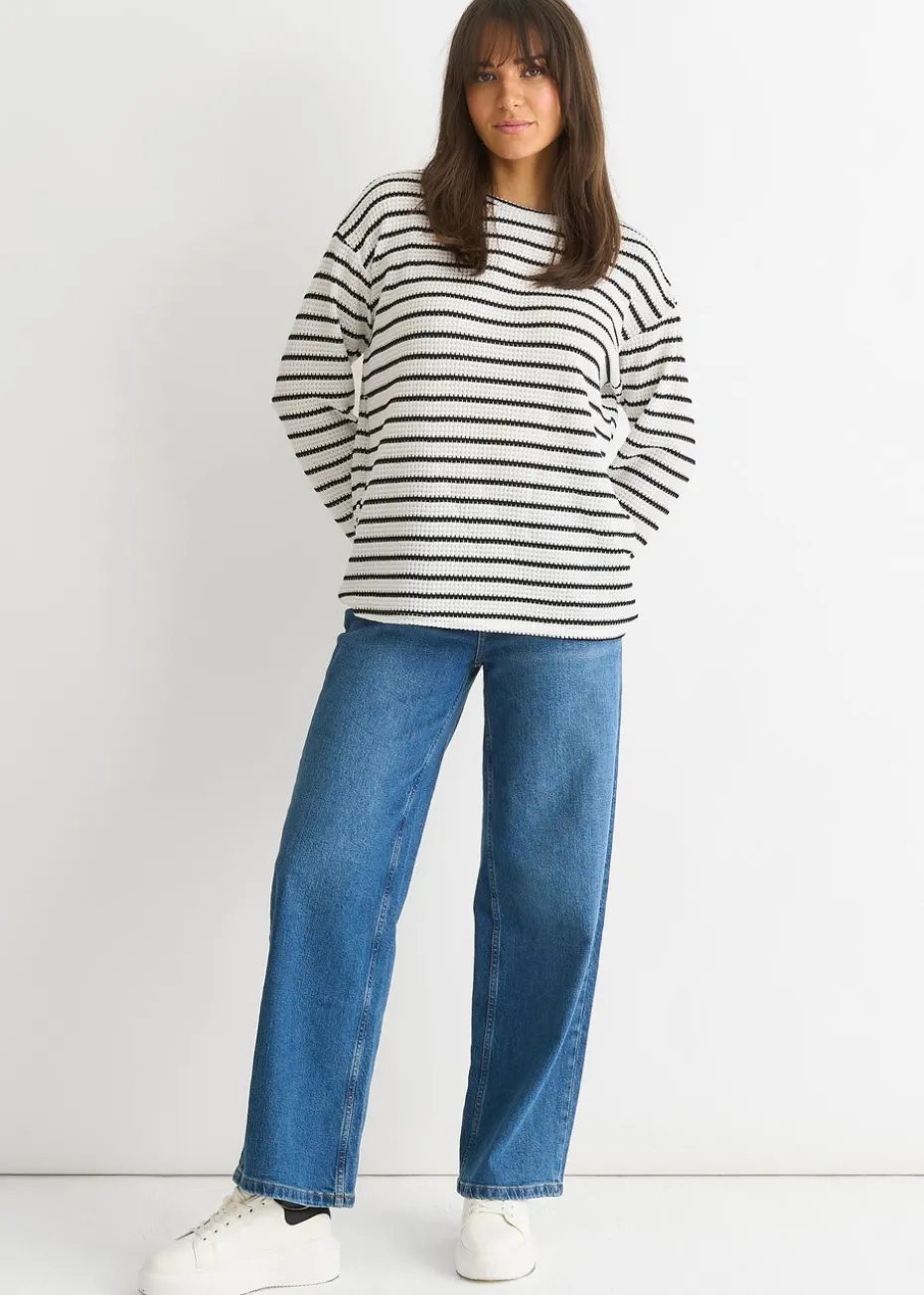 Gini London White Mono Stripe Oversized Knit Jumper