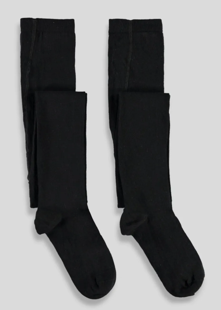 Girls 2 Pack Black Cotton Tights (2-13yrs)