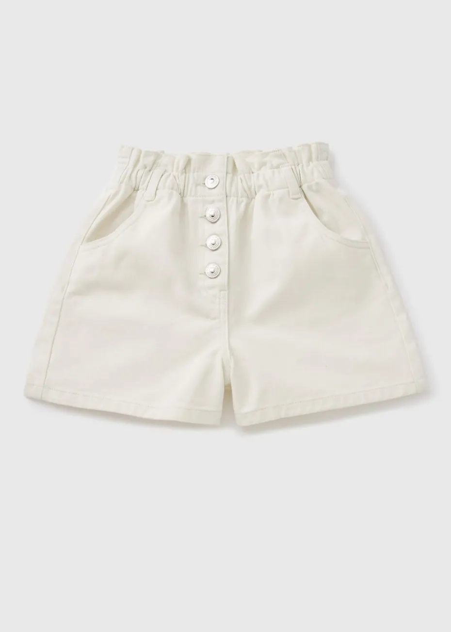 Girls Cream High Waisted Shorts (7-15yrs)