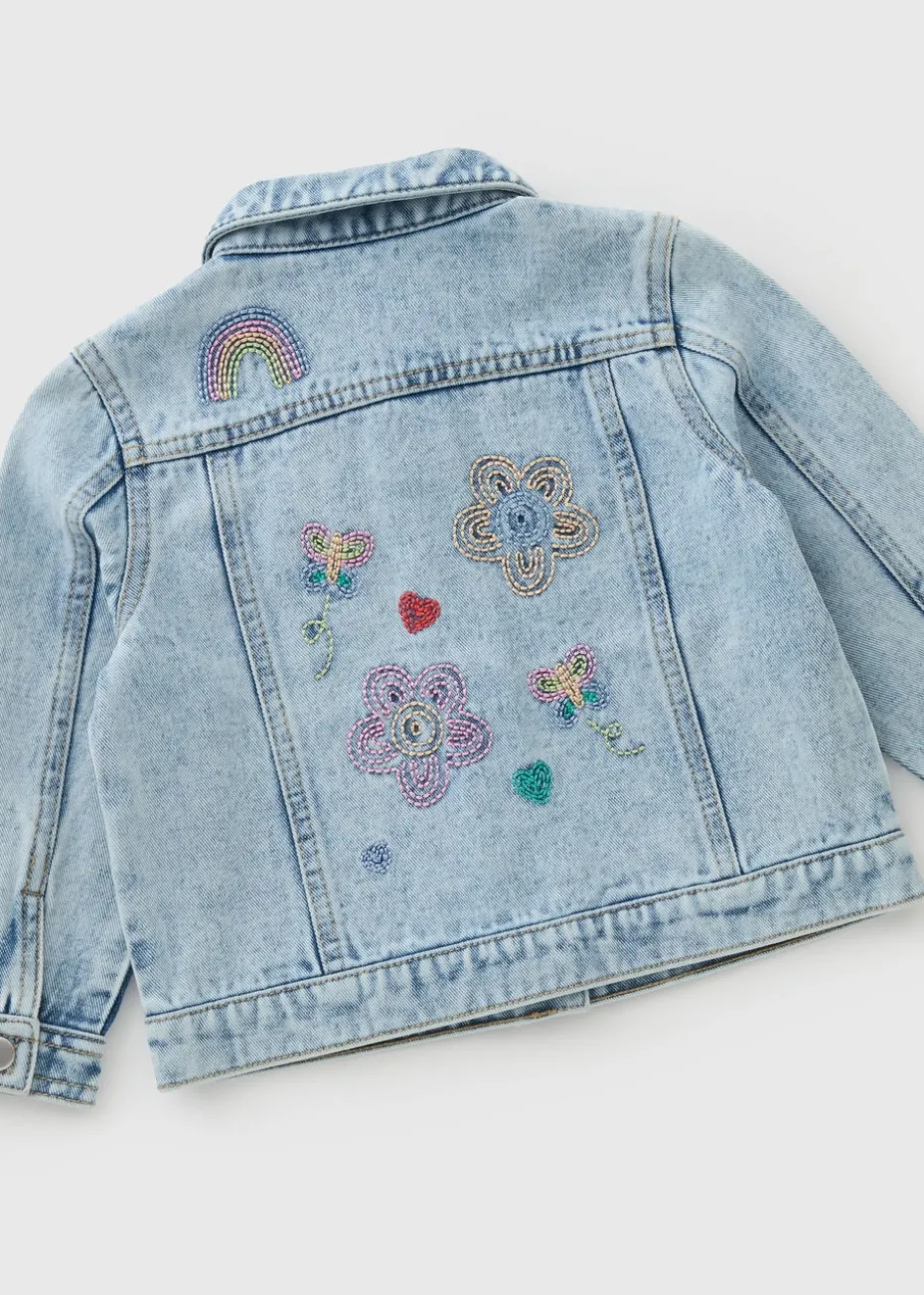 Girls Embroidered Washed Denim Jacket (1-7yrs)