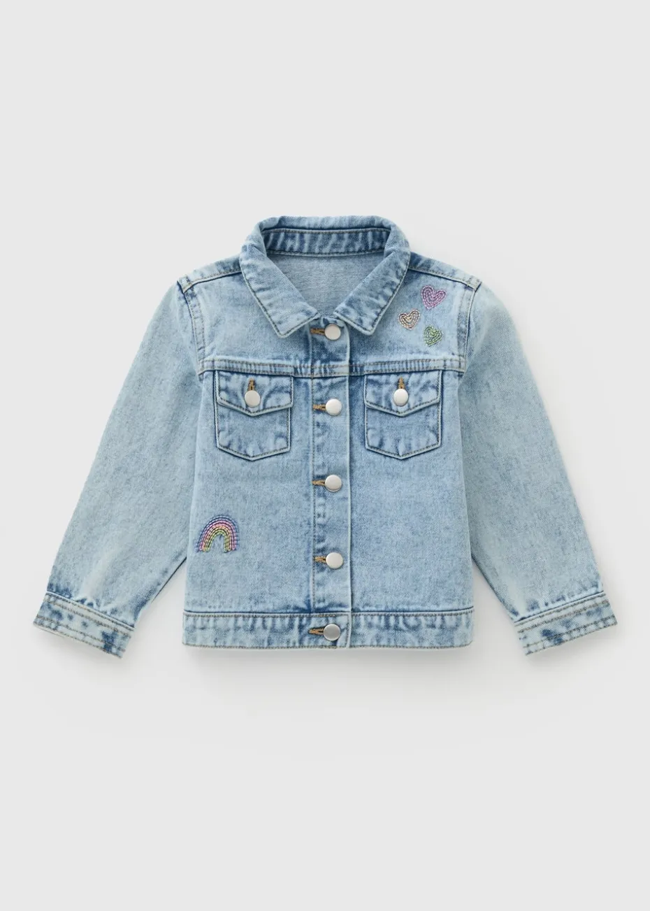 Girls Embroidered Washed Denim Jacket (1-7yrs)