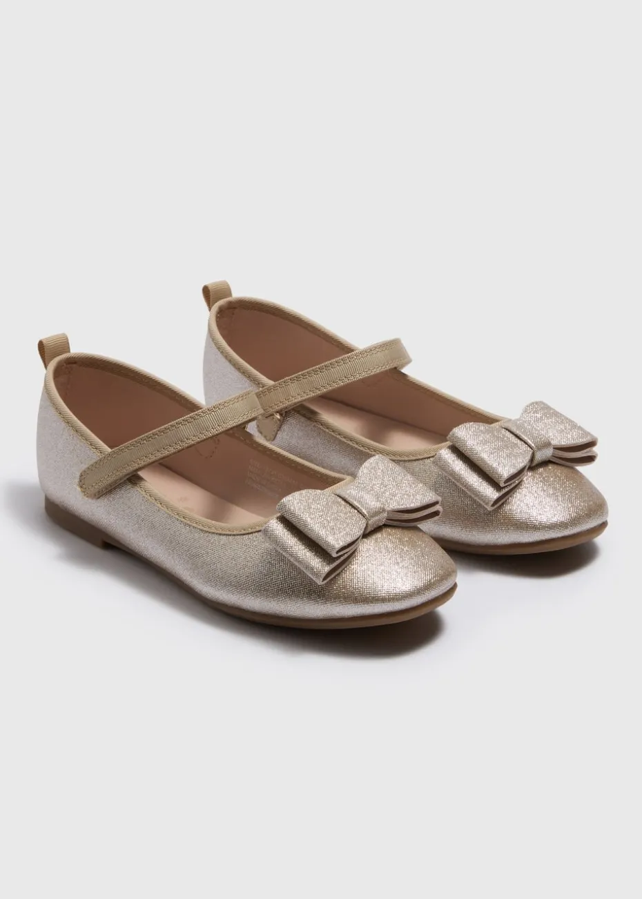 Girls Gold Bow Ballet Shoes (Younger 10-Older 5)