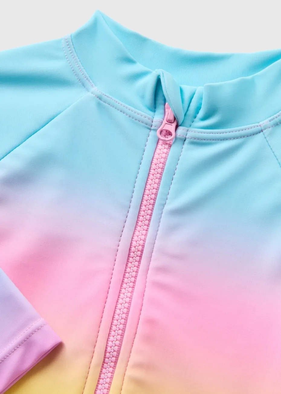 Girls Multicolour Ombre Zip Up Swimsuit (1-7yrs)