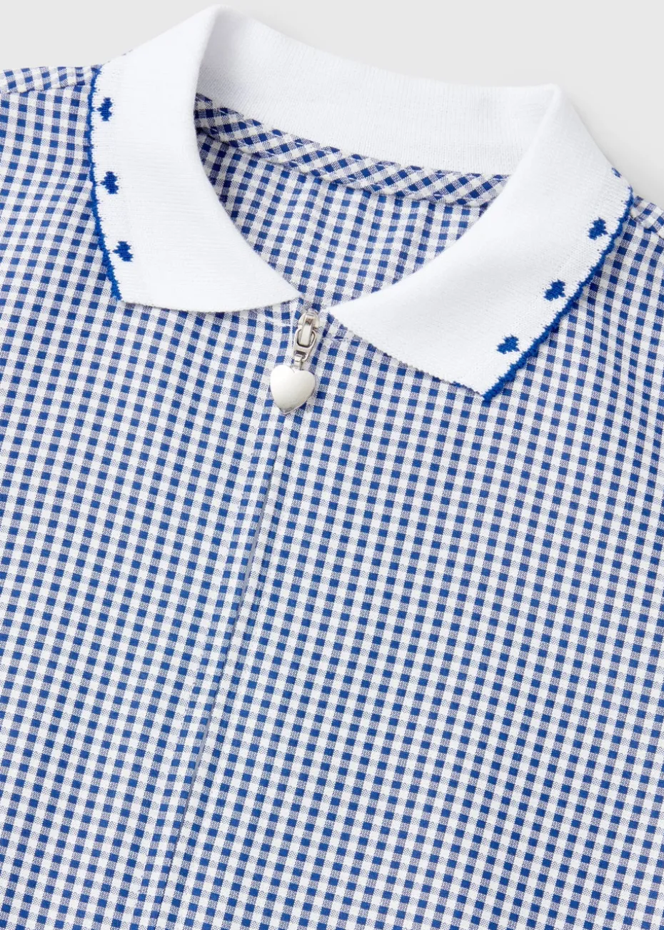 Girls Navy Gingham Knit Collar School Dress (3-14yrs)
