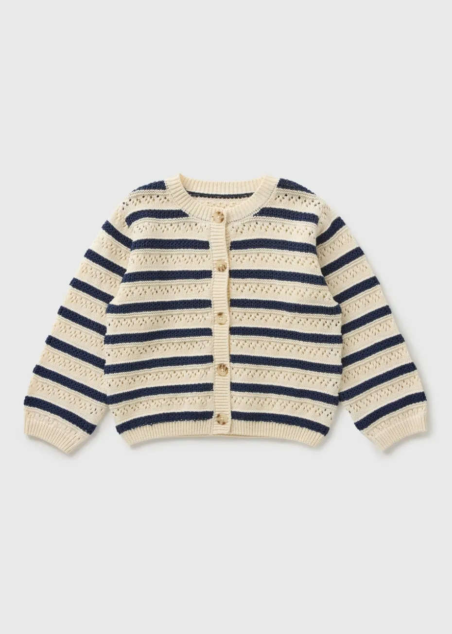 Girls Navy Stripe Pointelle Cardigan (1-7yrs)