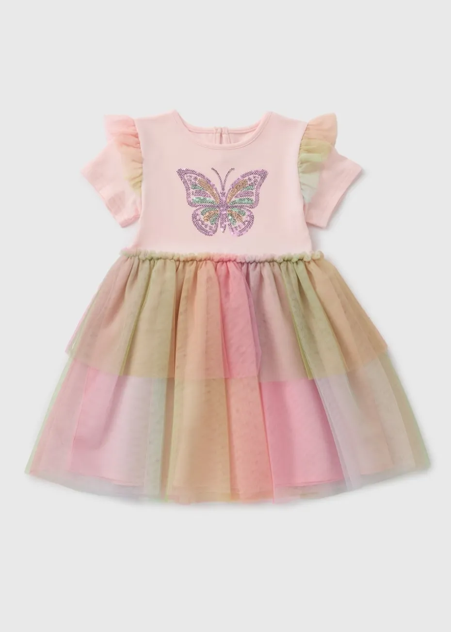 Girls Pink Butterfly Sequin Tutu Dress (1-7yrs)