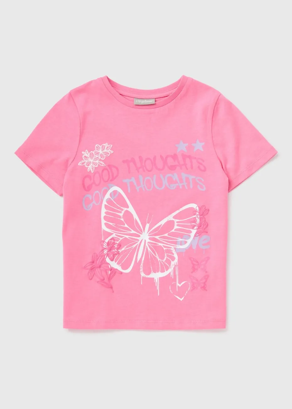 Girls Pink Butterfly T-Shirt (7-15yrs)