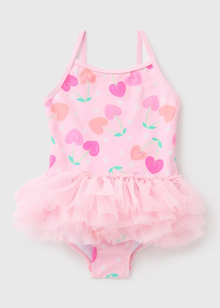 Girls Pink Cherry Tutu Swimsuit (1-7yrs)