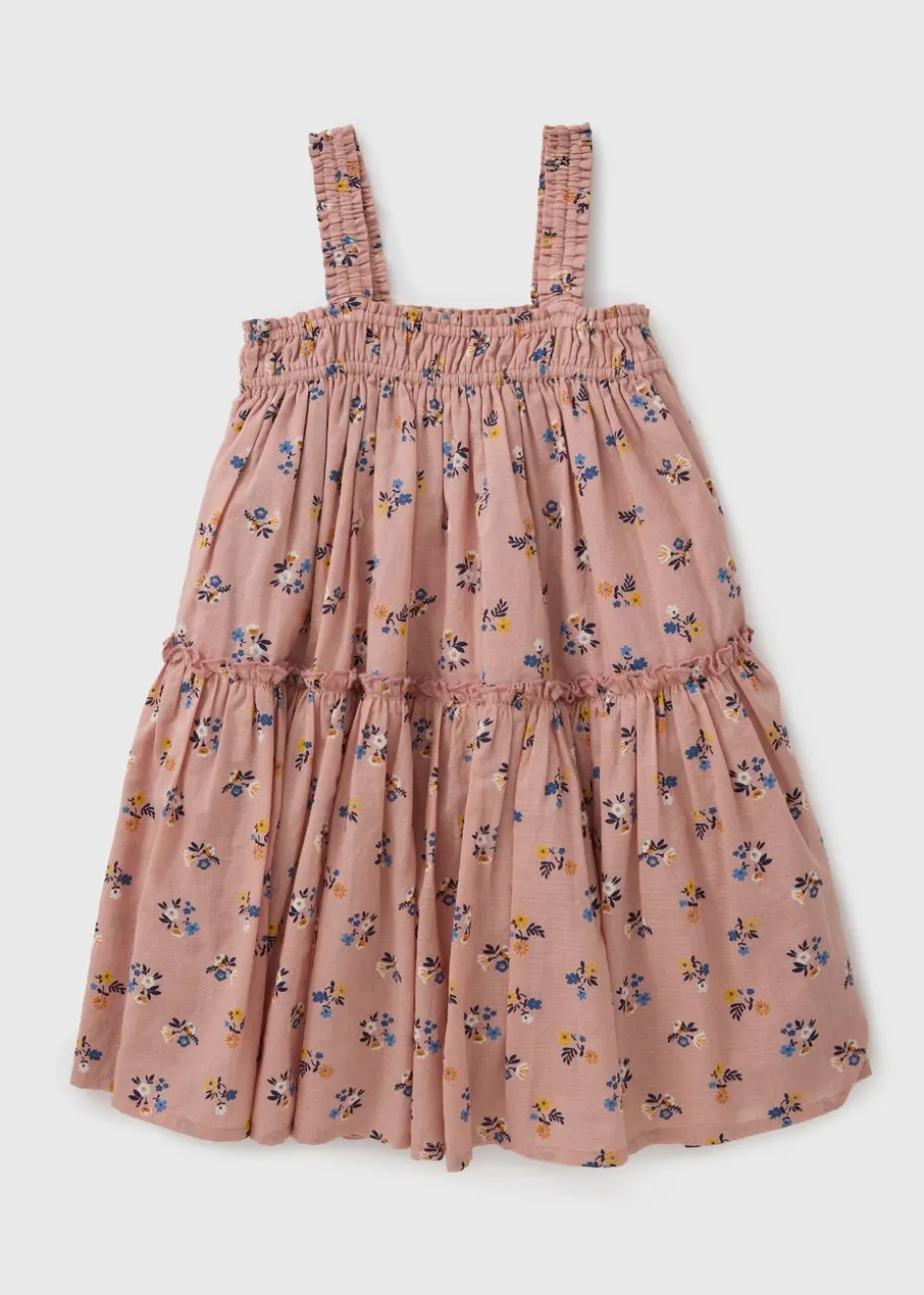 Girls Pink Floral Tiered Dress (1-7yrs)
