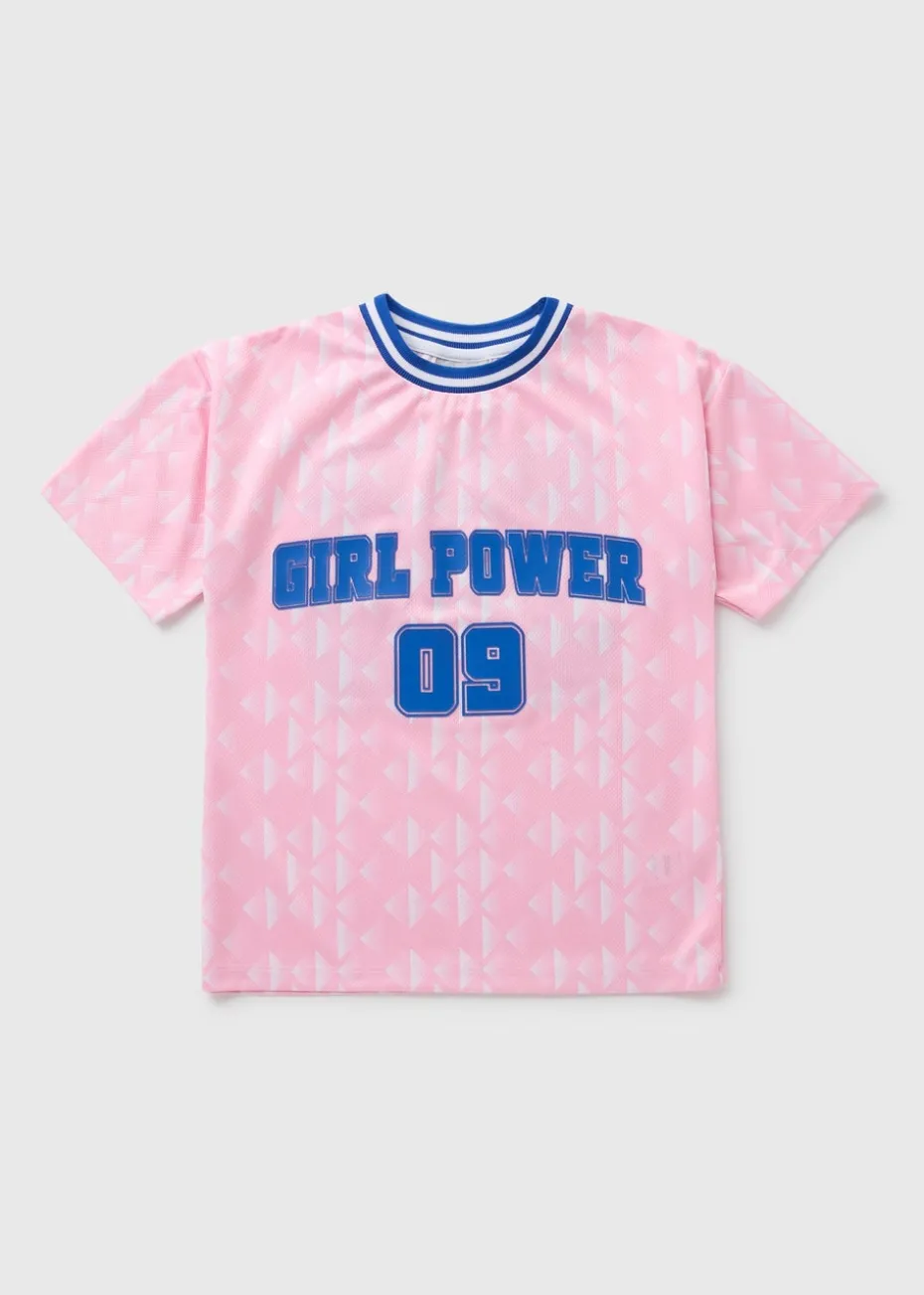 Girls Pink Football T-Shirt (7-15yrs)