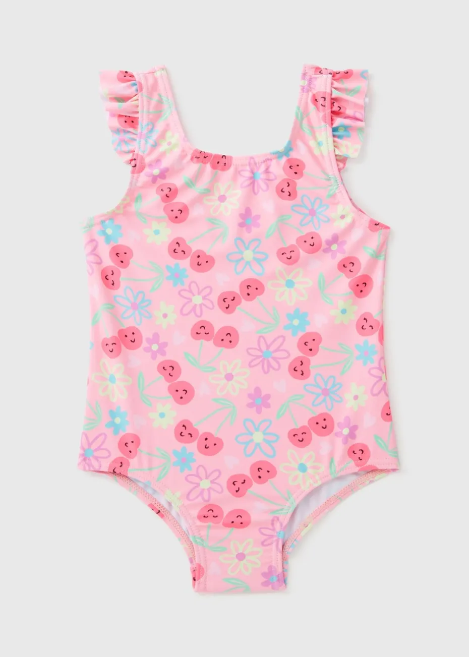 Girls Pink Fruit Swimsuit (1-7yrs)