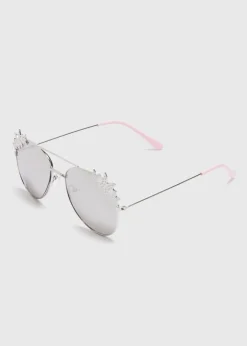 Girls Silver Butterfly Sunglasses