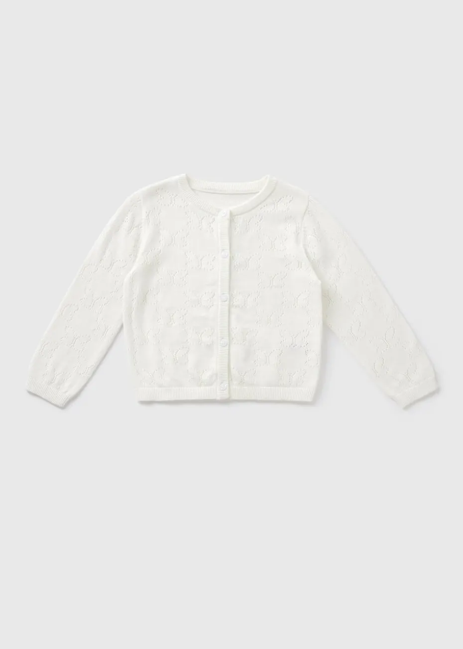 Girls White Pointelle Cardigan (1-7yrs)