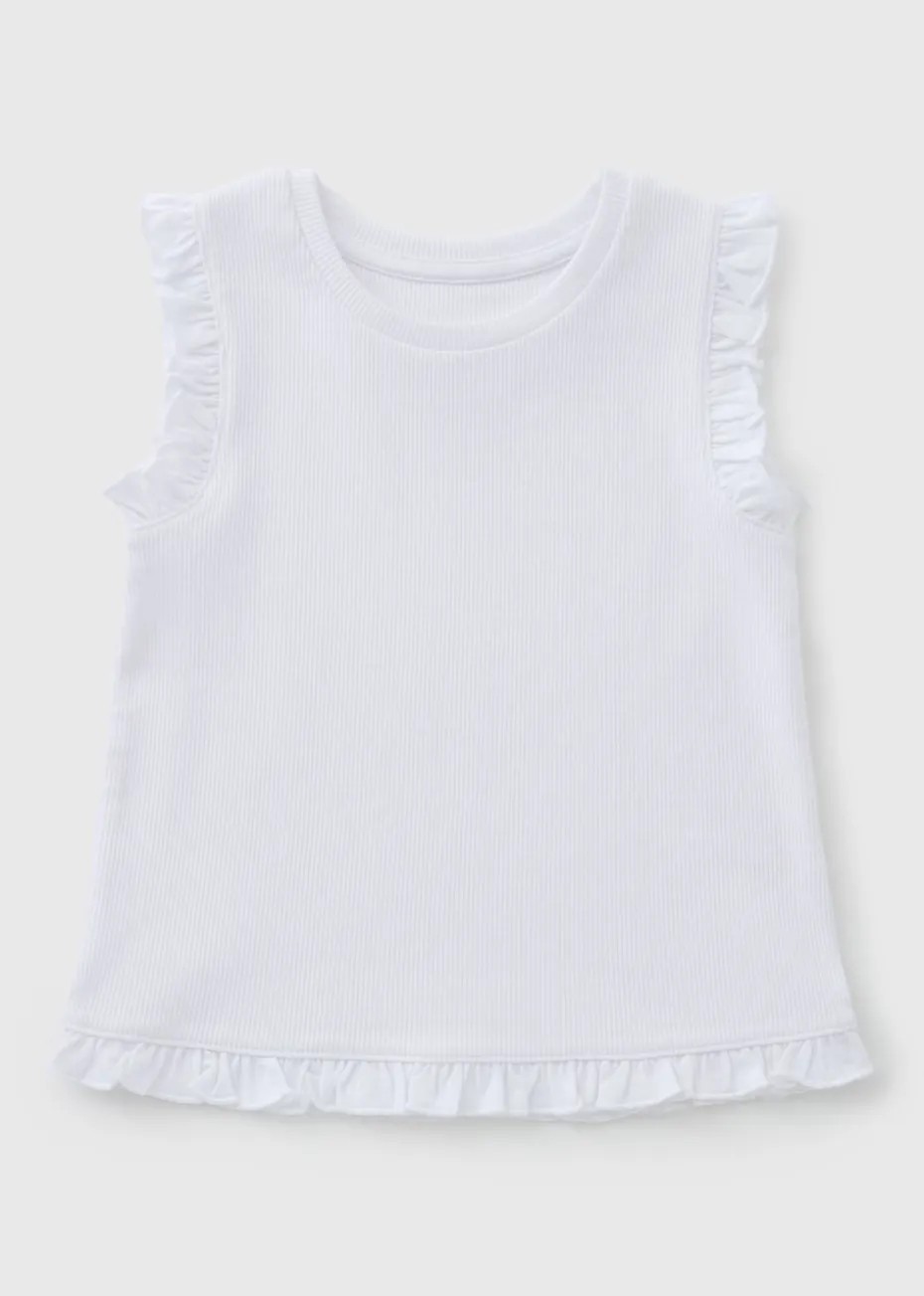 Girls White Ribbed Frill Vest (1-7yrs)