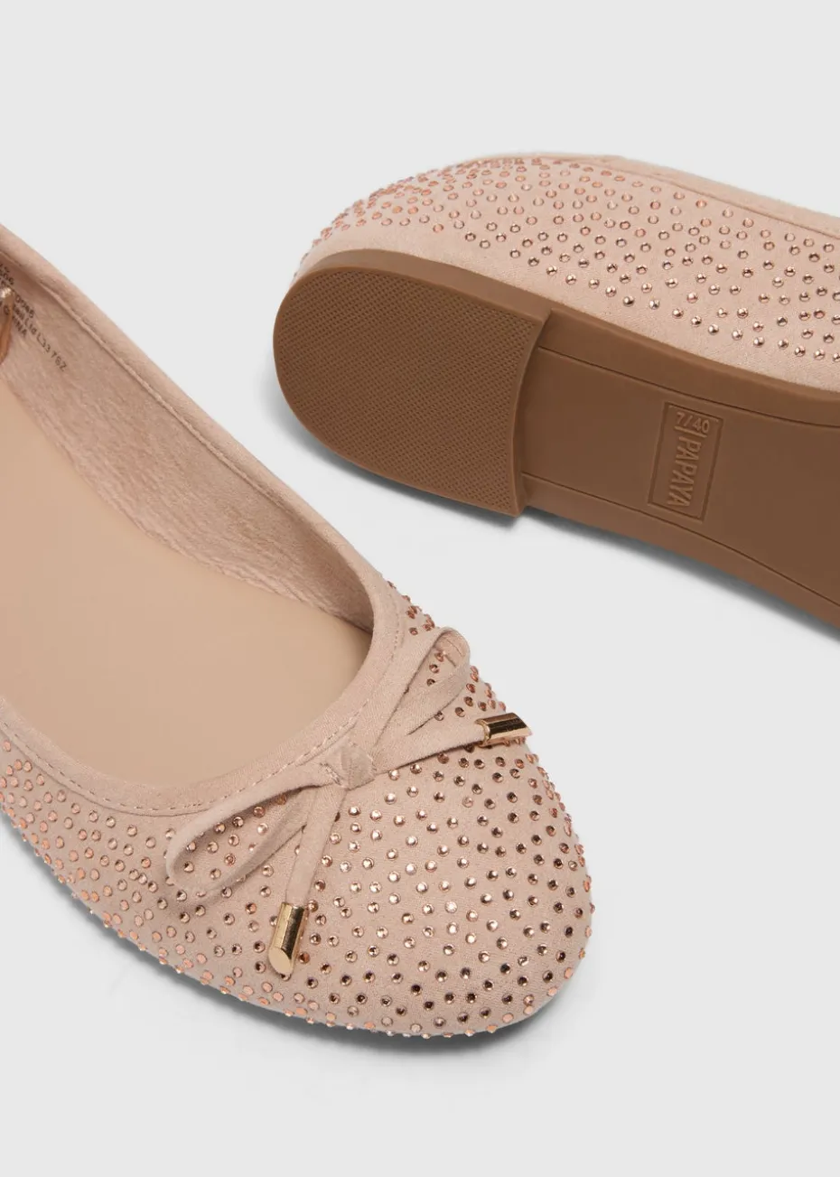Gold Diamante Ballet Flats
