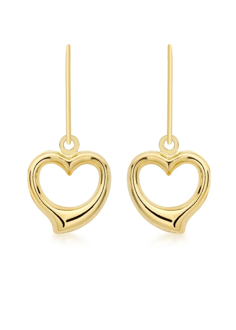Golden Moments 9ct Yellow Gold Heart Drop Earrings