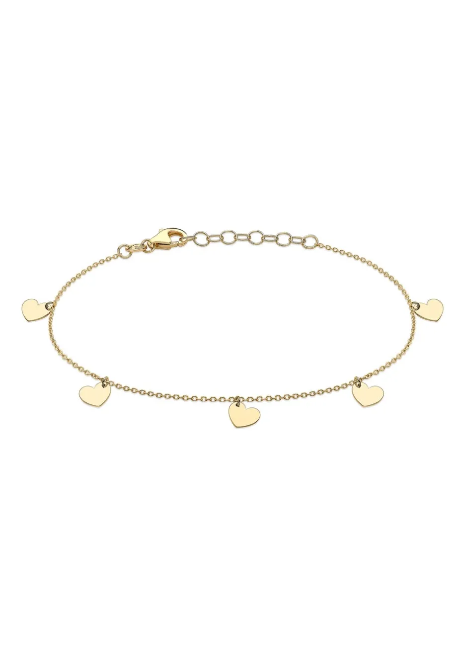 Golden Moments 9ct Yellow Gold 6mm x 6mm 5Heart Adjustable Bracelet
