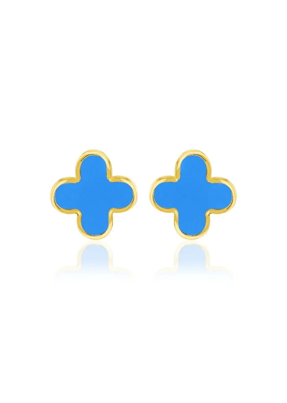 Golden Moments 9ct Yellow Gold Turquiose Petal Studs