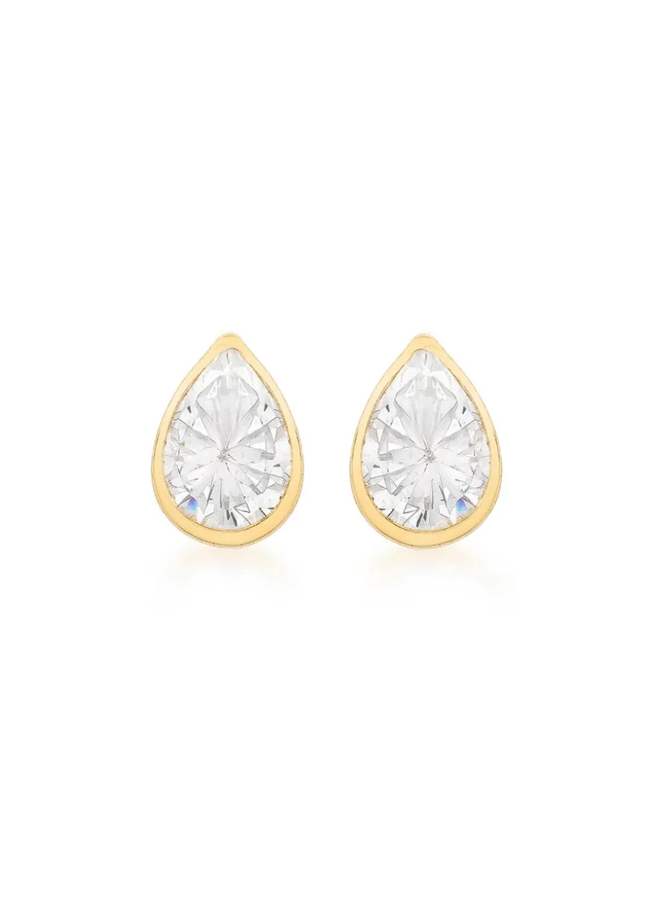Golden Moments 9ct Yellow Gold CZ Teardrop Stud Earrings