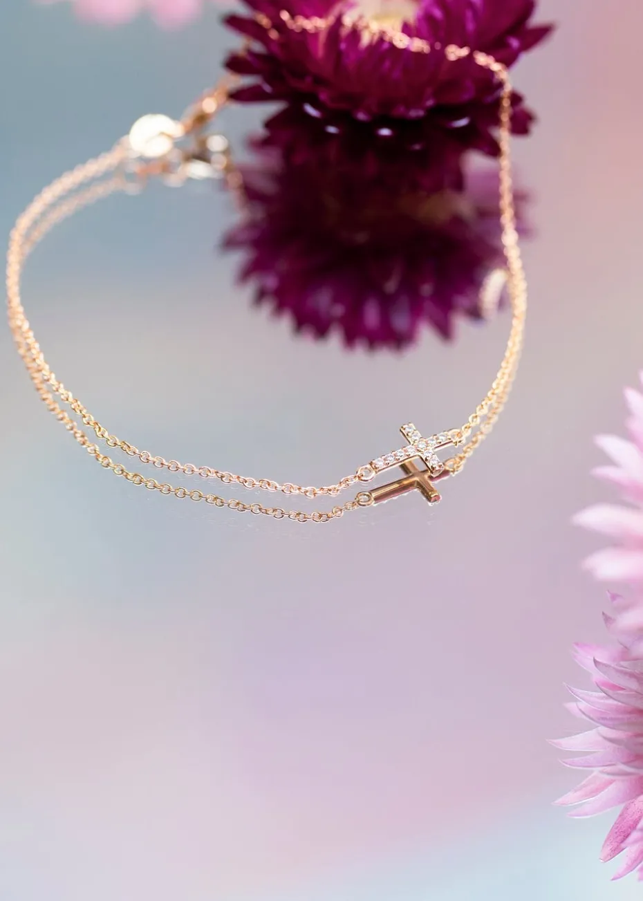 Golden Moments 9ct Yellow Gold Mini Cross Round CZ Bracelet