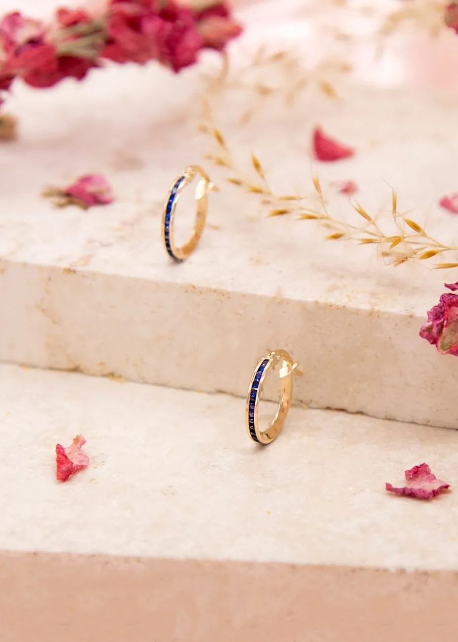 Golden Moments 9ct Yellow Gold Round Blue CZs Endless Slim Hoop Earrings