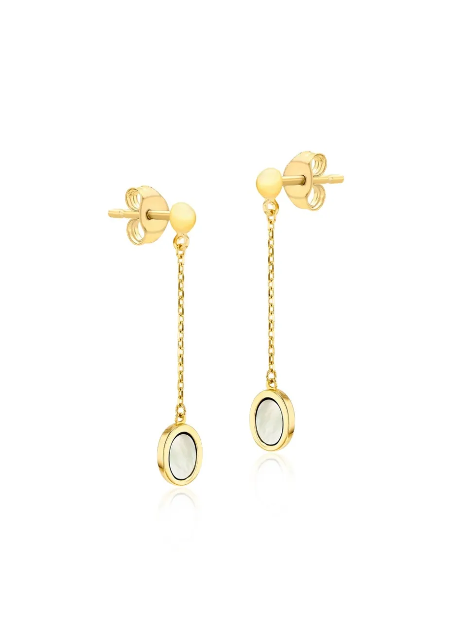Golden Moments 9ct Yellow Gold Oval Mother of Pearl Drop Stud Earrings