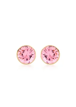 Golden Moments 9ct Yellow Gold Round Pink CZ Stud Earrings