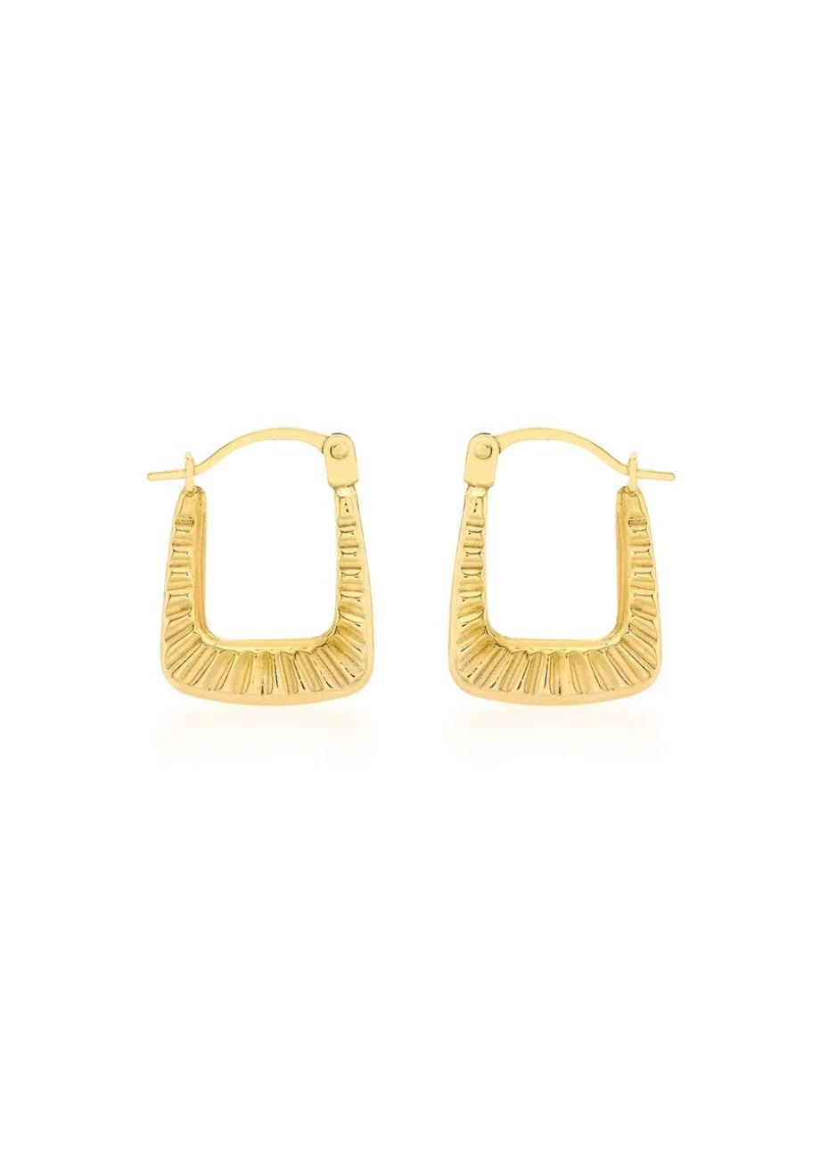 Golden Moments 9ct Yellow Gold Square Ribbed Mini Hoops