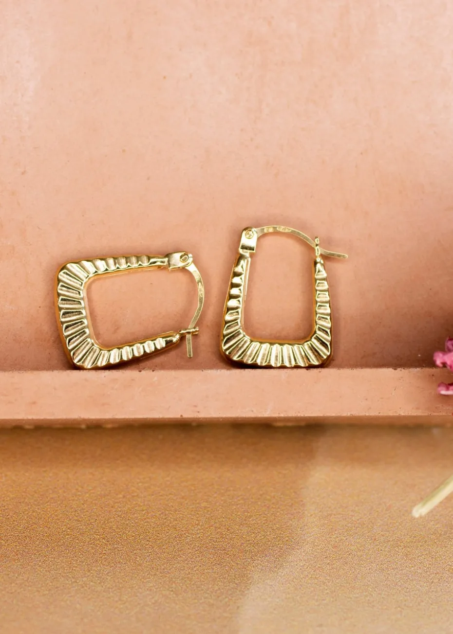 Golden Moments 9ct Yellow Gold Square Ribbed Mini Hoops