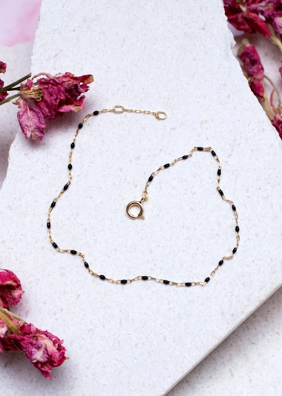 Golden Moments 9ct Yellow Gold Black Enamel Mini Paper Bracelet